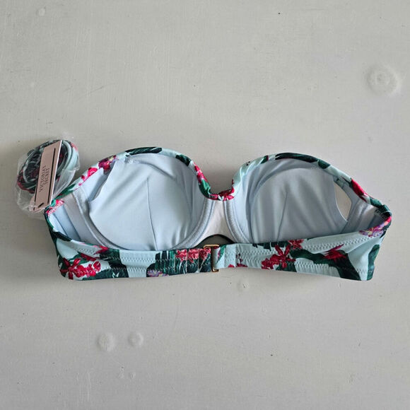 Victorias Secret Swim Padded Bandeau Bikini Top Bra Blue Palm NWT Size 32B - Picture 4 of 9